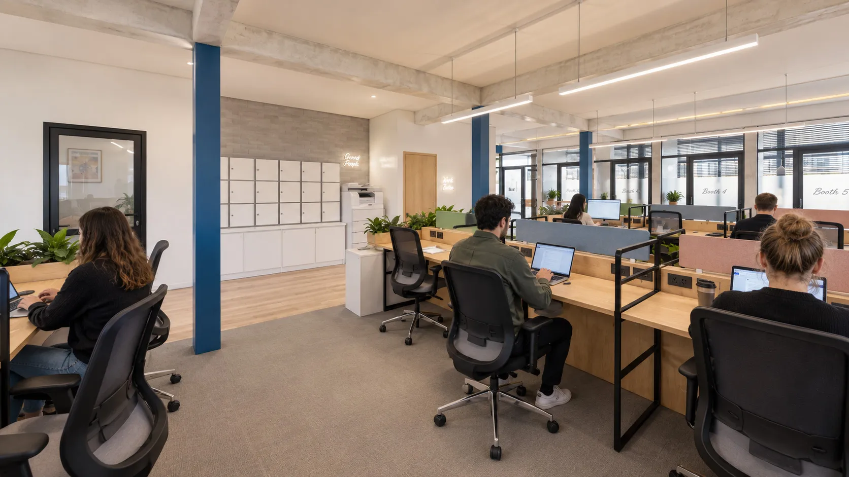 The 18 dedicated desks at Eighteen Coworking